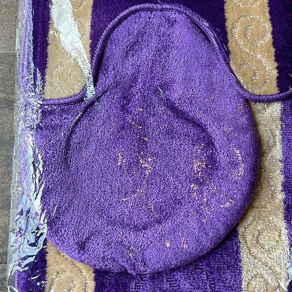 Purple 3pc Bathmat Set Non-Slip Absorbent mat and contour rugs, Toilet Lid Cover